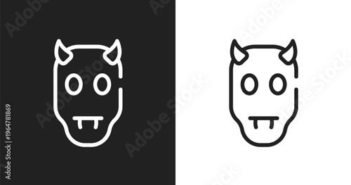 Devil icon. Linear black, white icon from halloween collection. Outline devil vector. Thin line symbol isolated on white and black background