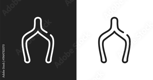 Wishbone icon. Linear black, white icon from thanksgiving collection. Outline wishbone vector. Thin line symbol isolated on white and black background