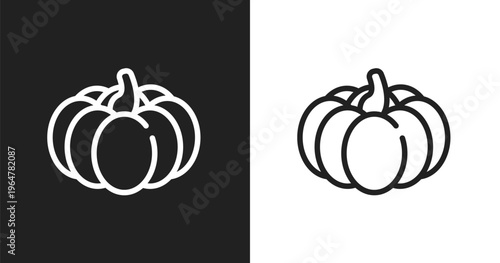Pumpkin icon. Linear black, white icon from thanksgiving collection. Outline pumpkin vector. Thin line symbol isolated on white and black background