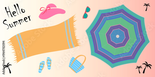 Hello summer banner. Summer vector illustration. 