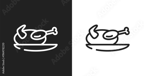 Turkey icon. Linear black, white icon from thanksgiving collection. Outline turkey vector. Thin line symbol isolated on white and black background