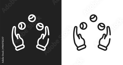 Juggling icon. Linear black, white icon from circus collection. Outline juggling vector. Thin line symbol isolated on white and black background