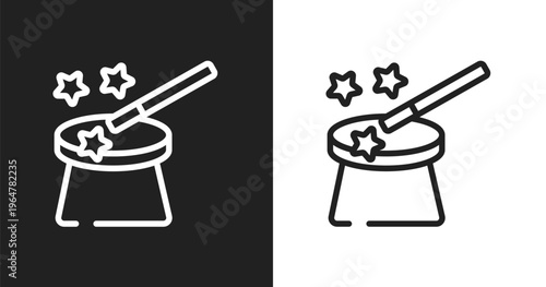 Magic wand icon. Linear black, white icon from circus collection. Outline magic wand vector. Thin line symbol isolated on white and black background
