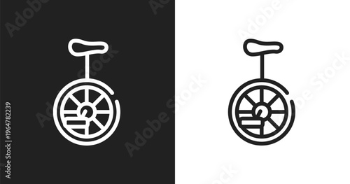 Unicycle icon. Linear black, white icon from circus collection. Outline unicycle vector. Thin line symbol isolated on white and black background