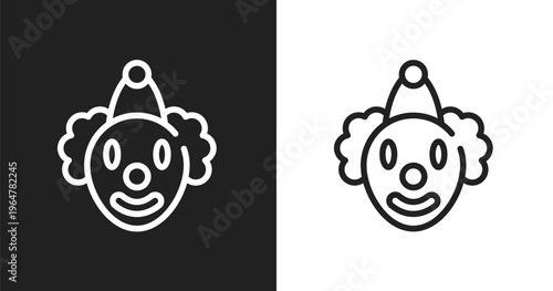Clown icon. Linear black, white icon from circus collection. Outline clown vector. Thin line symbol isolated on white and black background