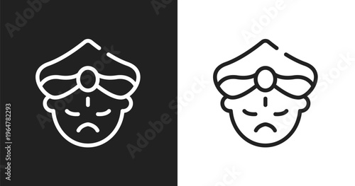 Maharaja icon. Linear black, white icon from circus collection. Outline maharaja vector. Thin line symbol isolated on white and black background
