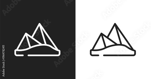 Pyramids icon. Linear black, white icon from africa collection. Outline pyramids vector. Thin line symbol isolated on white and black background