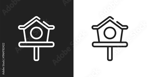 Bird house icon. Linear black, white icon from spring collection. Outline bird house vector. Thin line symbol isolated on white and black background