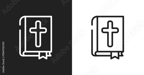 Bible icon. Linear black, white icon from spring collection. Outline bible vector. Thin line symbol isolated on white and black background