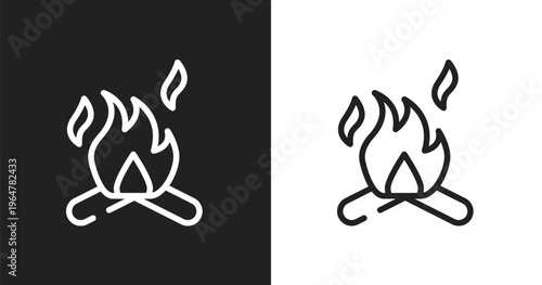 Campfire icon. Linear black, white icon from tropical collection. Outline campfire vector. Thin line symbol isolated on white and black background