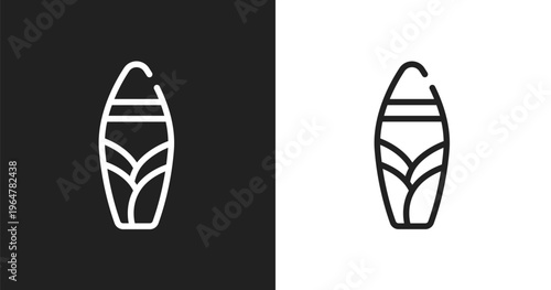 Surfboard icon. Linear black, white icon from tropical collection. Outline surfboard vector. Thin line symbol isolated on white and black background
