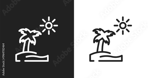 Pictures icon. Linear black, white icon from tropical collection. Outline pictures vector. Thin line symbol isolated on white and black background