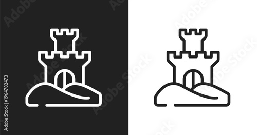 Sand castle icon. Linear black, white icon from tropical collection. Outline sand castle vector. Thin line symbol isolated on white and black background