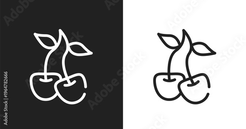 Cherry icon. Linear black, white icon from spring collection. Outline cherry vector. Thin line symbol isolated on white and black background