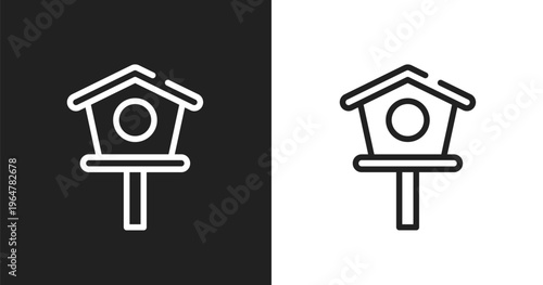 Birdhouse icon. Linear black, white icon from spring collection. Outline birdhouse vector. Thin line symbol isolated on white and black background