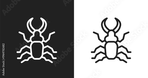 Stag beetle icon. Linear black, white icon from insects collection. Outline stag beetle vector. Thin line symbol isolated on white and black background