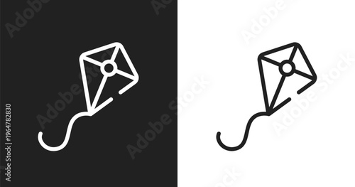 Kite icon. Linear black, white icon from city park collection. Outline kite vector. Thin line symbol isolated on white and black background