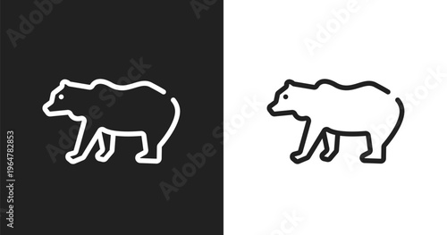Grizzly bear icon. Linear black, white icon from wild animal collection. Outline grizzly bear vector. Thin line symbol isolated on white and black background