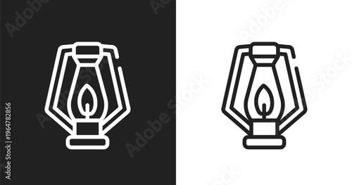 Oil lamp icon. Linear black, white icon from hunting collection. Outline oil lamp vector. Thin line symbol isolated on white and black background
