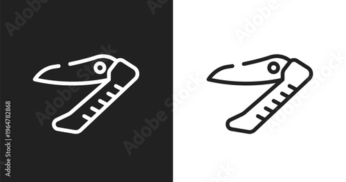 Swiss army knife icon. Linear black, white icon from hunting collection. Outline swiss army knife vector. Thin line symbol isolated on white and black background