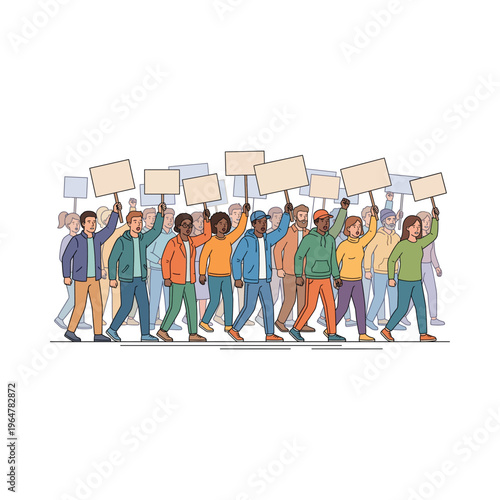 Diverse group of people protesting together.