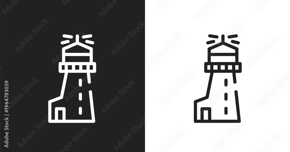 Obraz premium Lighthouse icon. Linear black, white icon from diving collection. Outline lighthouse vector. Thin line symbol isolated on white and black background