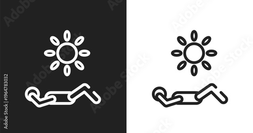 Sunbathing icon. Linear black, white icon from diving collection. Outline sunbathing vector. Thin line symbol isolated on white and black background