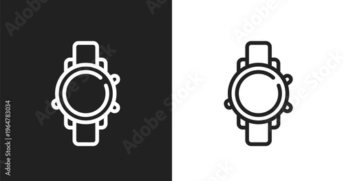Diving watch icon. Linear black, white icon from diving collection. Outline diving watch vector. Thin line symbol isolated on white and black background