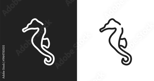Seahorse icon. Linear black, white icon from diving collection. Outline seahorse vector. Thin line symbol isolated on white and black background