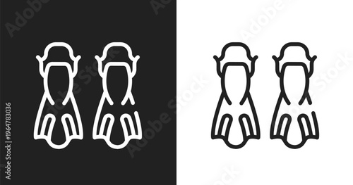 Flippers icon. Linear black, white icon from diving collection. Outline flippers vector. Thin line symbol isolated on white and black background