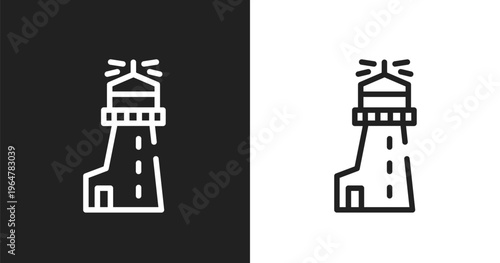 Lighthouse icon. Linear black, white icon from diving collection. Outline lighthouse vector. Thin line symbol isolated on white and black background