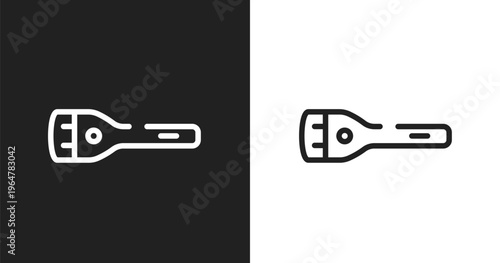 Flashlight icon. Linear black, white icon from diving collection. Outline flashlight vector. Thin line symbol isolated on white and black background