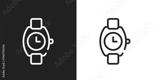 Wristwatch icon. Linear black, white icon from diving collection. Outline wristwatch vector. Thin line symbol isolated on white and black background