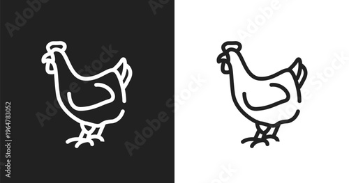 Hen icon. Linear black, white icon from animals collection. Outline hen vector. Thin line symbol isolated on white and black background