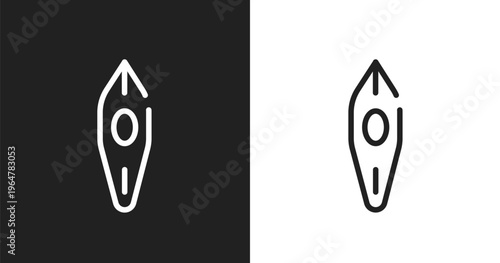 Canoe icon. Linear black, white icon from diving collection. Outline canoe vector. Thin line symbol isolated on white and black background