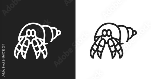 Hermit crab icon. Linear black, white icon from animals collection. Outline hermit crab vector. Thin line symbol isolated on white and black background