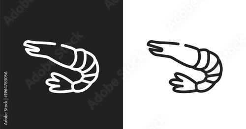 Prawn icon. Linear black, white icon from animals collection. Outline prawn vector. Thin line symbol isolated on white and black background