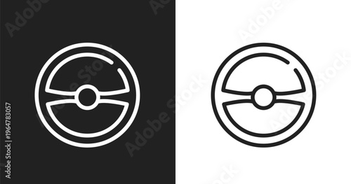 Steering wheel icon. Linear black, white icon from diving collection. Outline steering wheel vector. Thin line symbol isolated on white and black background