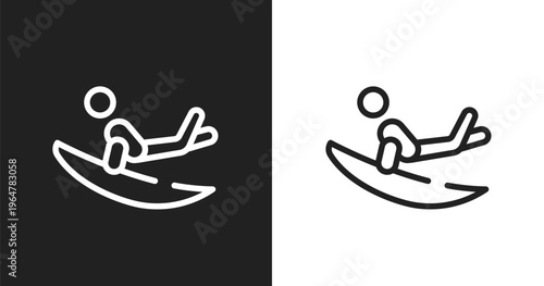 Surf icon. Linear black, white icon from diving collection. Outline surf vector. Thin line symbol isolated on white and black background