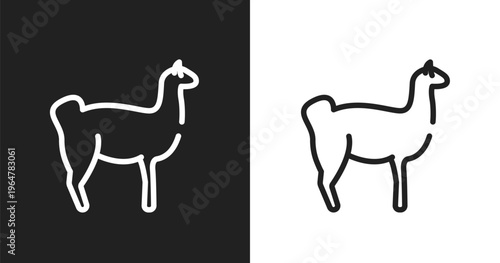 Llama icon. Linear black, white icon from animals collection. Outline llama vector. Thin line symbol isolated on white and black background