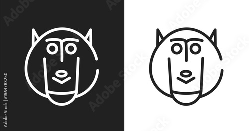 Baboon icon. Linear black, white icon from animal head collection. Outline baboon vector. Thin line symbol isolated on white and black background