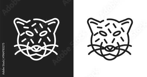 Jaguar icon. Linear black, white icon from animal head collection. Outline jaguar vector. Thin line symbol isolated on white and black background