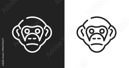 Chimpanzee icon. Linear black, white icon from wildlife collection. Outline chimpanzee vector. Thin line symbol isolated on white and black background