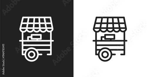 Food stand icon. Linear black, white icon from zoo collection. Outline food stand vector. Thin line symbol isolated on white and black background