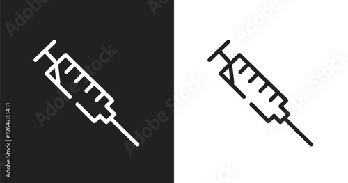 Syringe icon. Linear black, white icon from zoo collection. Outline syringe vector. Thin line symbol isolated on white and black background