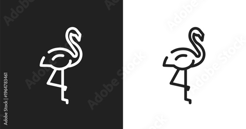 Flamingo icon. Linear black, white icon from wildlife collection. Outline flamingo vector. Thin line symbol isolated on white and black background