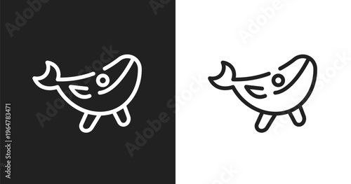 Blue whale icon. Linear black, white icon from wildlife collection. Outline blue whale vector. Thin line symbol isolated on white and black background