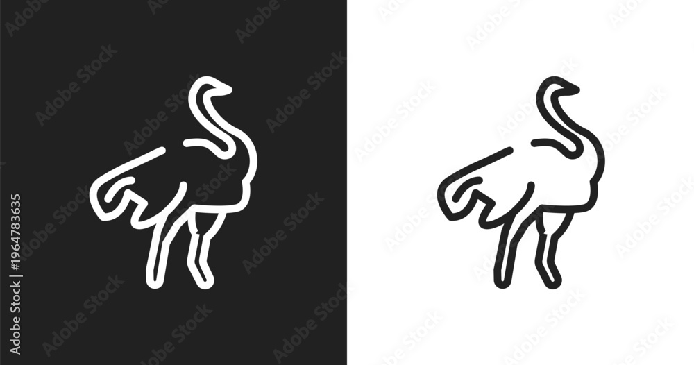 Fototapeta premium Ostrich icon. Linear black, white icon from wildlife collection. Outline ostrich vector. Thin line symbol isolated on white and black background