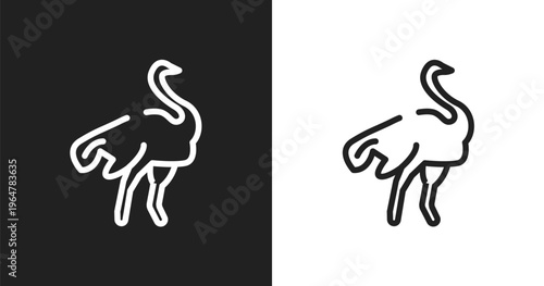 Ostrich icon. Linear black, white icon from wildlife collection. Outline ostrich vector. Thin line symbol isolated on white and black background