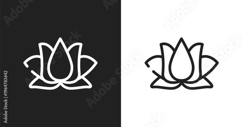 Lotus icon. Linear black, white icon from wildlife collection. Outline lotus vector. Thin line symbol isolated on white and black background